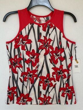 NWT TAIL Red Lilies Tennis Tank UPF 50 Sun Protection Golf Performance Top Small